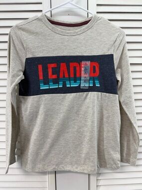 Old navy size 10/12 Leader Graphic Long-Sleeve Tee - Gray & Navy nwt